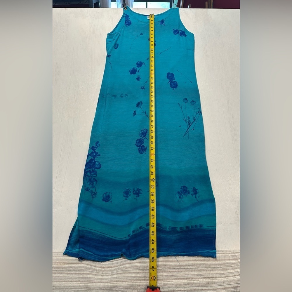 Vintage Koret Petites Sleeveless Floral Maxi Dress Blue Teal Summer Resort M - Picture 6 of 7